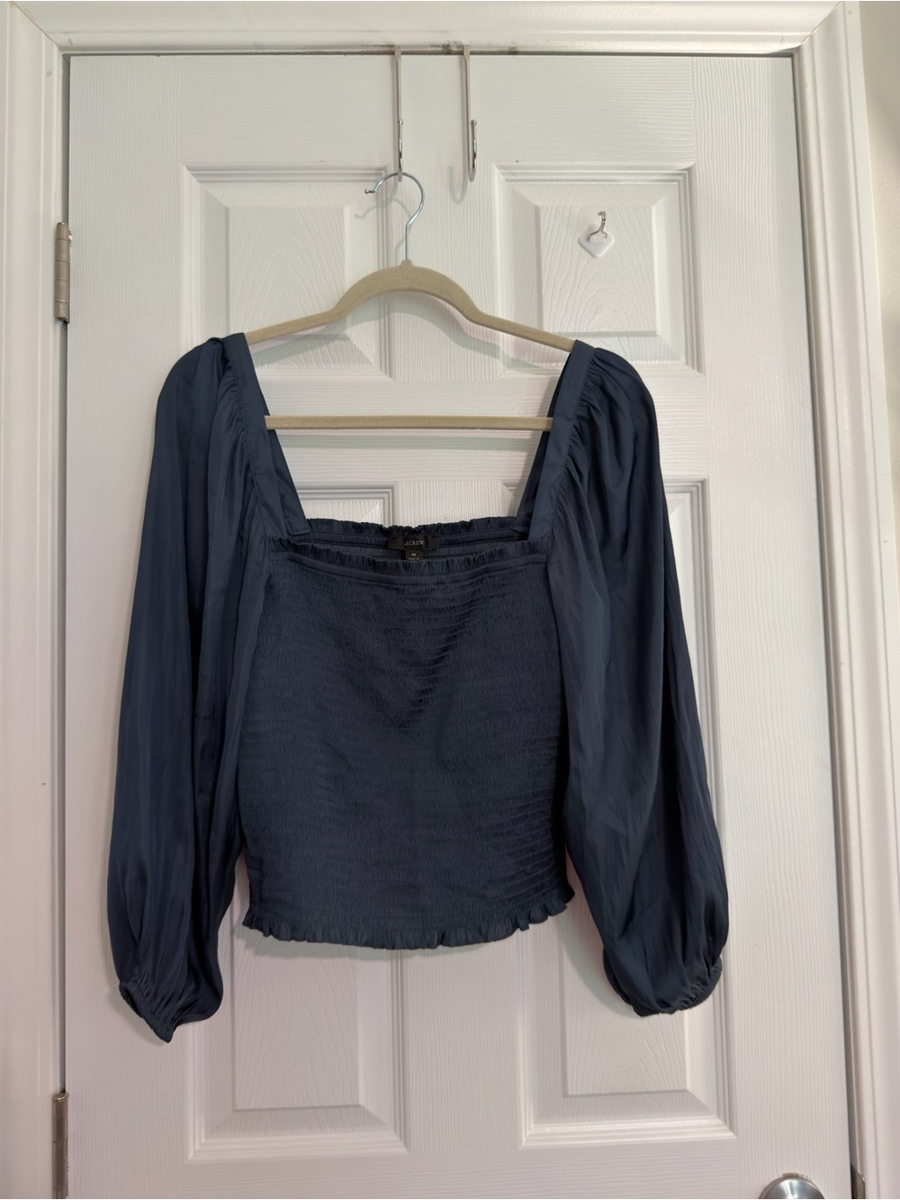 J.CREW Blue Smocked Square Neck Long Puff Sleeve Chiffon Blouse Size M